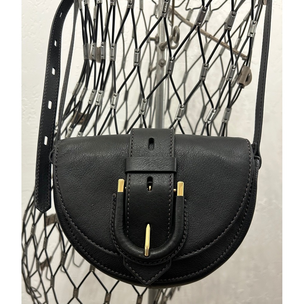 Fossil Black Leather Buckle Saddle Crossbody Bag Gold Hardware